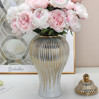 Regale White Vase or Ginger Jar with Gold or Silver Detail