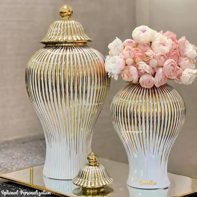 Regale White Vase or Ginger Jar with Gold or Silver Detail
