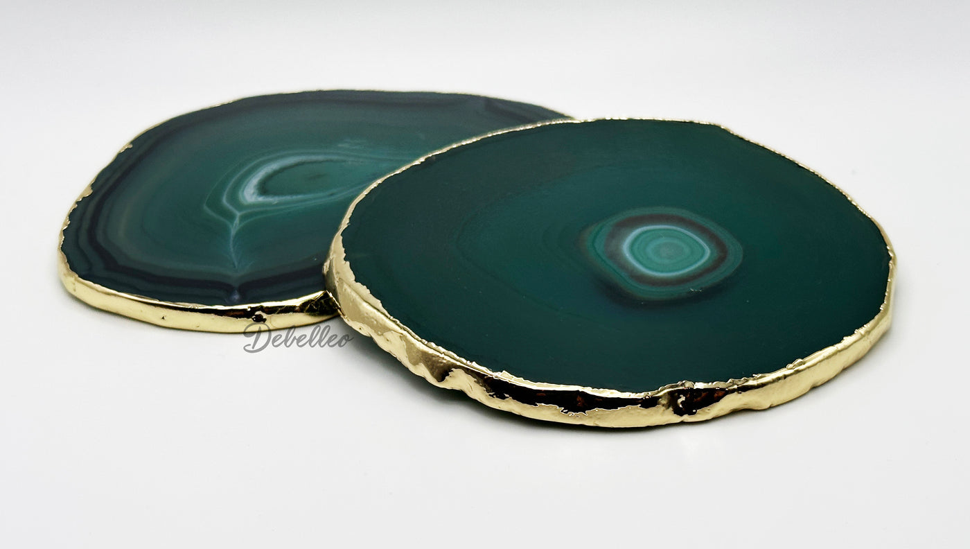 Agate Geode Coaster Natural Cut with Plated Edge (Multi-Color)