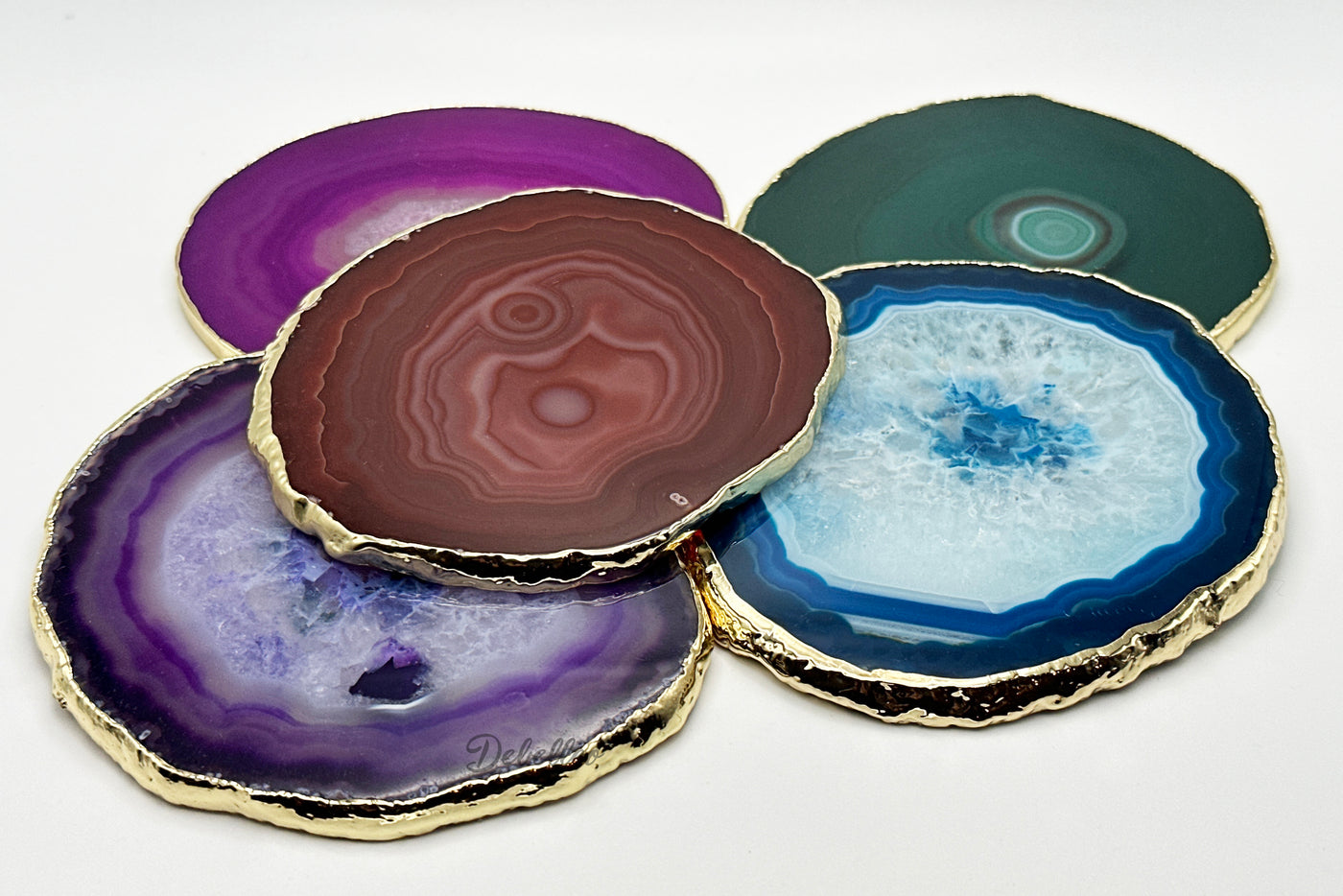 Agate Geode Coaster Natural Cut with Plated Edge (Multi-Color)